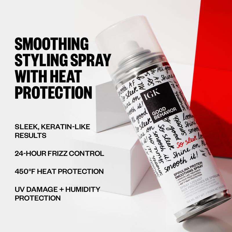 IGK GOOD BEHAVIOR Spirulina Protein Smoothing Spray | Keratin Like Treatment + Frizz Control + Heat Protectant | Vegan + Cruelty Free | 186ml | 5.6 oz