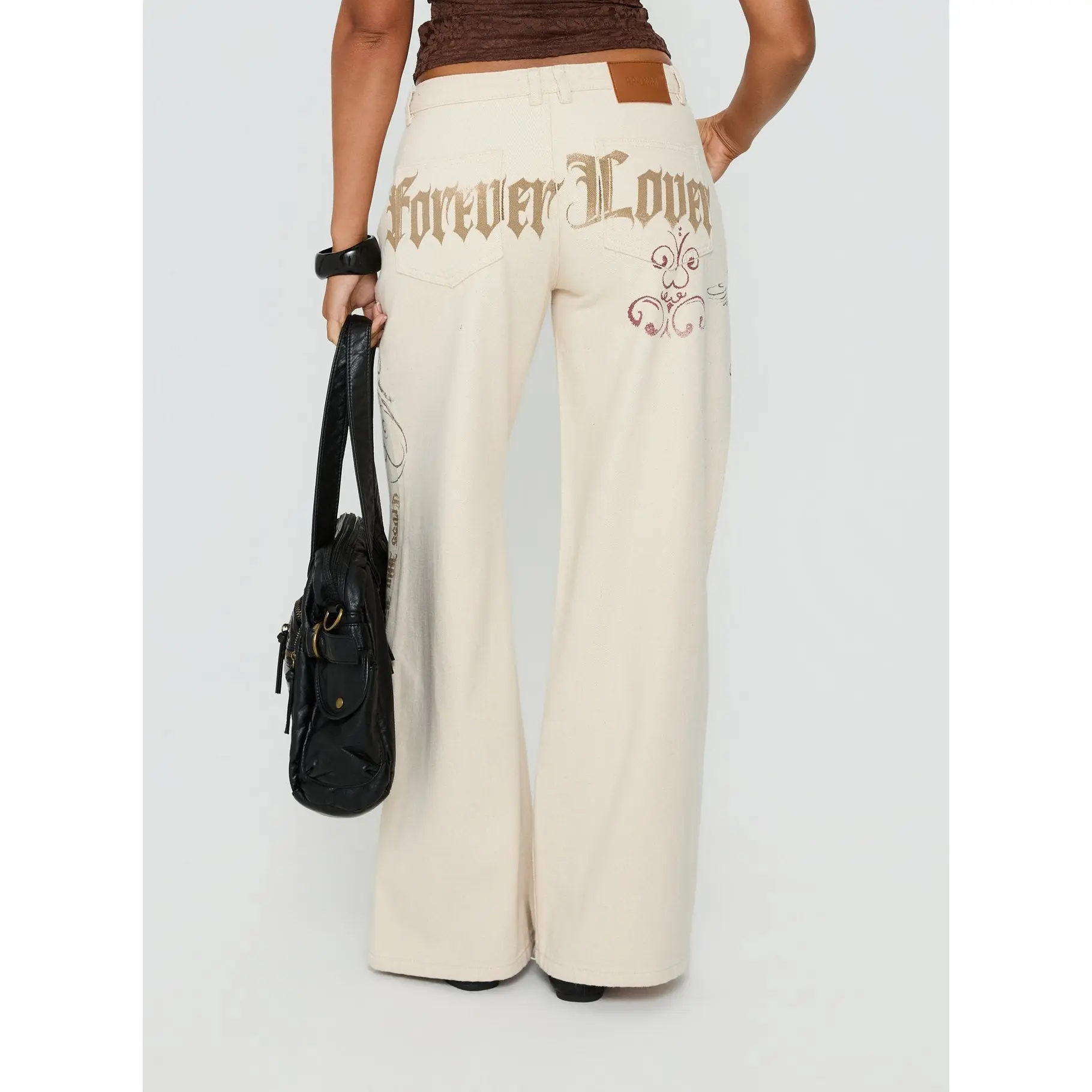 Than Forever Love Graphic Denim Jeans Cream Than Forever Love Graphic Denim Jeans Cream