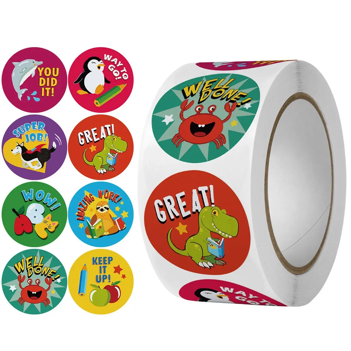 500 Sheets Animal Stickers Roll, Penguin Whale Crab Stickers, Round Cute Reward Stickers, Classroom Reward Stickers, Notebook Water Cup Book Decor, Decoration Sticker, Office School Supplies, Sticker Labels
