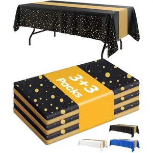 Graduation Decorations Table Cloth for Rectangle Table and Table Runner Set - 3 Pack, Plastic Table Cloth Disposable, Black and  Tablecloth for Birthday, Wedding,  Shower, Christmas