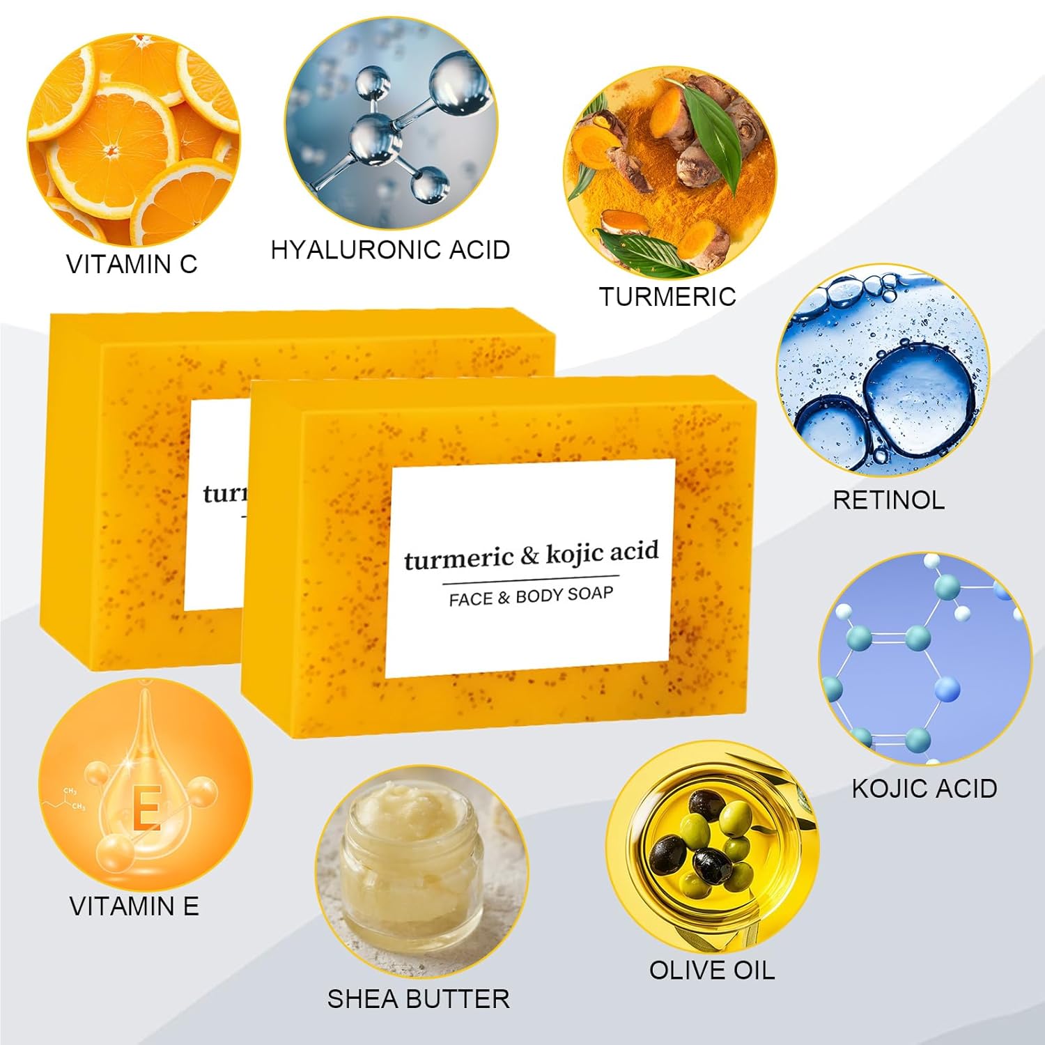 Lemon Turmeric & Kojic Acid Soap Bar, Summer Acne Face & Body Wash for Men & Women, Daily Skincare Cleanser Sets with Soap Saver Bags, Christmas Gift tiktokshopspringglowup