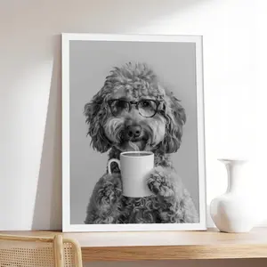 Goldendoodle Coffee _ Funny Doodle Dog Bar Decor, Pet & Animal Canvas Print, Minimalist & Neutral-Style Poster, Bedroom Aesthetic Wall Decor.