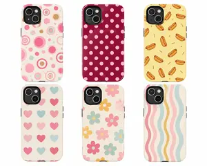 MagSafe  for iPhone, Cute Pastel  Cover, Shockproof Protective  with Whimsical Patterns - Hearts, Dots, Flowers, Hot Dog, Swirl & Circle Designs junk phone case