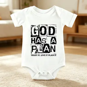 Pure Cotton Baby Short Sleeve Romper Easy Snap Crotch God Has A Plan Christian Faith Letter Print Graphic Bodysuit For Church Baby Shower Gift