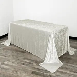 90 x 156 Inch Rectangular Crushed Velvet Tablecloth Ivory