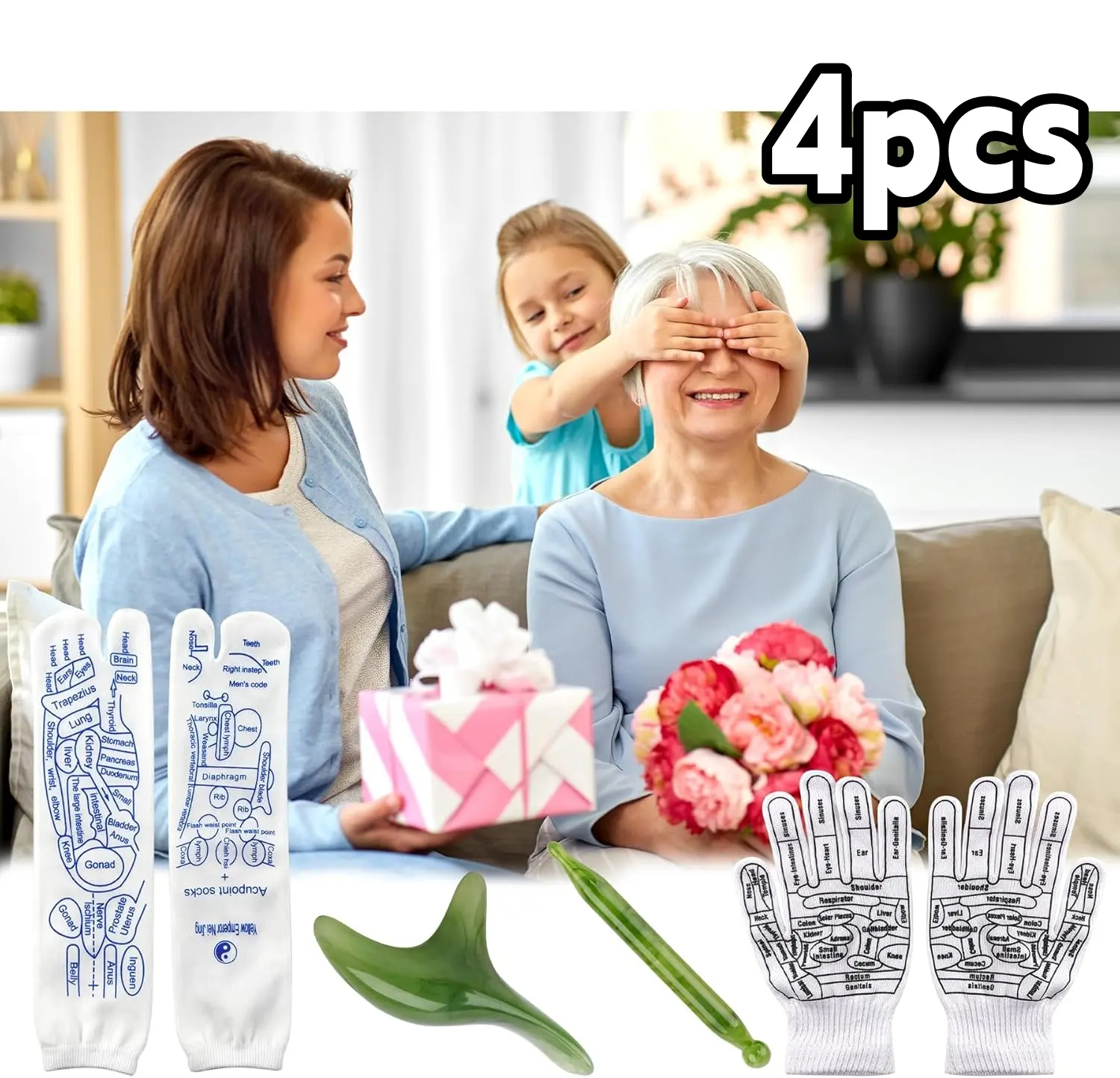 4pcs Foot and Hand Massage Tools Unisex Pressure Point Reflexology Socks Set Reflexology Massage Socks and Gloves Set Acupuncture Kit Foot Guide for Men'S and Women'S Therapy Essentials outdoor thermal