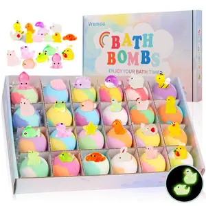 24pcs Kids Bath Bombs with Surprise Inside, Gift Set with 24 Unique Animal Toys, Fun Educational Child-Safe Bath Bombs, Great Birthday & Christmas Gift