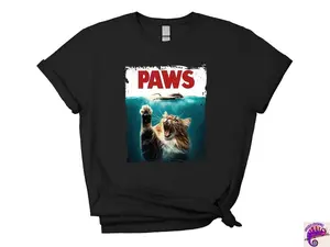 PAWS Parody T-Shirt, Funny Cat vs Mouse Design Shirt, Funny PAWS Shirt, Jaws Movie Parody Tee, PAWS T-Shirt