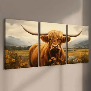 3-Piece Modern Art Canvas Prints, Solid Wood Framed Wall Decor, Modern Home Decor, High-Quality Waterproof Sunflower Floral Print Animal Posters for Living Room & Bedroom