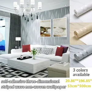 One roll of self-adhesive wavy striped non-woven wallpaper, easy to install (tear and stick), available in 3 colors, can be cut to size, easy to clean, 20.86 inches x 196.85 inches, suitable for decorating living rooms, bedrooms, and feature walls.