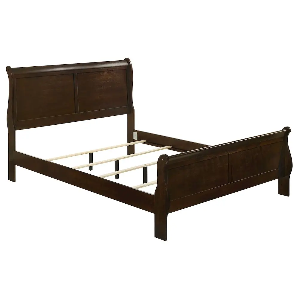 Louis Philippe Style Wood Queen Sleigh Bed, Classic Louis Philippe Design, Hardwoods Construction, Thin Legs, Cappuccino Finish