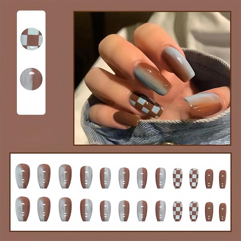 Wavymy Hair 1 Set  Fake Nail ,Fashion Press On Nail For Women & Girls DIY Nail Art ,Elesgant Stick On Nail Kit Random Color