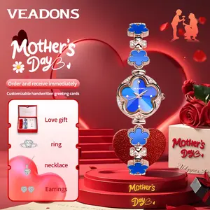 【Mother’s Day Gift】Watch Set Lucky Five-Leaf Clover Jewelry Bracelet Watch – Ideal for Wives, Girlfriends & Family. Available in a rose-themed gift box with a ring, or a heart-shaped gift set featuring a 3-piece collection of ring, earrings and necklace.