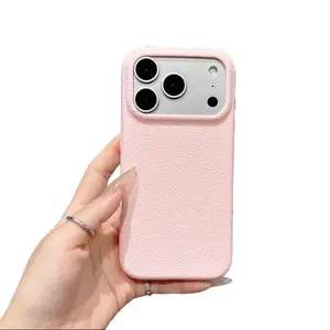 【High Quality】Litchi Grain Real Leather iPhone Case, MagSafe Compatible, Shockproof Slim Protective Cover, Anti-Fingerprint Non-Slip Phone Case for iPhone 12-17 Series