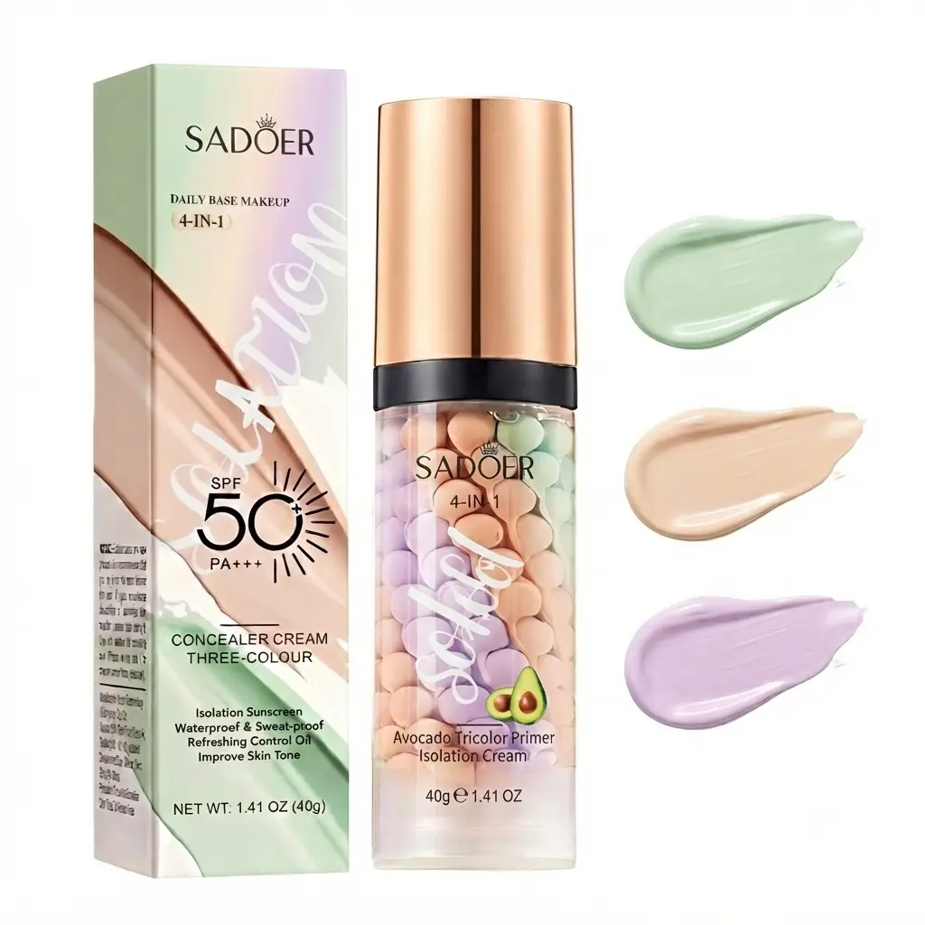 3-in-1 Color Correcting Primer,with SPF 50 PA+++ ,Sunscreen Isolation Cream| One Step Skin Tone Corrector for Dark Circles & Fine Lines，Brightens Skin