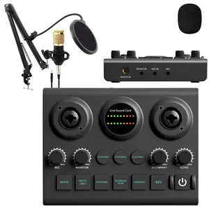 Audio Mixer, Podcast Production Studio with Microphone, External Sound Card for Live Streaming, Podcast Recording, PC, Smartphone