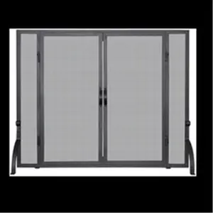 212 MAIN Black Wrought Iron Single-Panel Fireplace Screen with Mesh Doors, Medium Size, Mesh Door