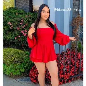 Women's All My Heart Romper - Long Sleeve Square Neck Polyester Overall Ruffle Womenswear Feminine Suits Comfort Comfortable Fit