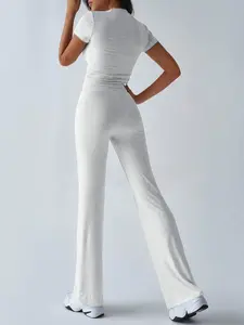 Women's Short Sleeve Set，Soft Flexibility Crop Top & Stylish High，Back to School outfits，Spring Camping Outfits , High-Stretch Fabric for Versatile Style: Daily Wear, Back-to-School, Outings & Sports