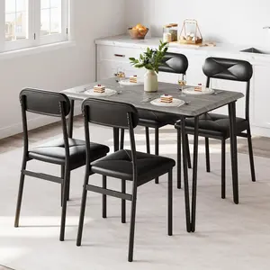 Dining Table for 4-Small Kitchen Dining Room Tables Set,Space Saving Modern Dinette Accent Furniture for Breakfast Nook, (Grey, Table with 4 Upholstered Chairs)
