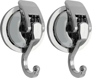 Heavy Duty Suction Cup Hooks for Shower, Bathroom Robe - Vacuum Glass Hooks, Reusable, No Hole Punched, for Garland Decoration (Silver, 2 Pack)