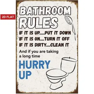 Retro Funny Washroom Sign Toilet Metal , Bathroom Rules, Humor Wall Art Decor Cute Decorations Gifts for Home Bar Restroom Man Cave Plaque 8x12 Inch Vintage Decor