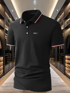 Plus Size Men's Business Casual Polo Shirt, Loose Comfortable Breathable Fabric, Color Block Short Sleeve Polo for Summer Outdoor Sports