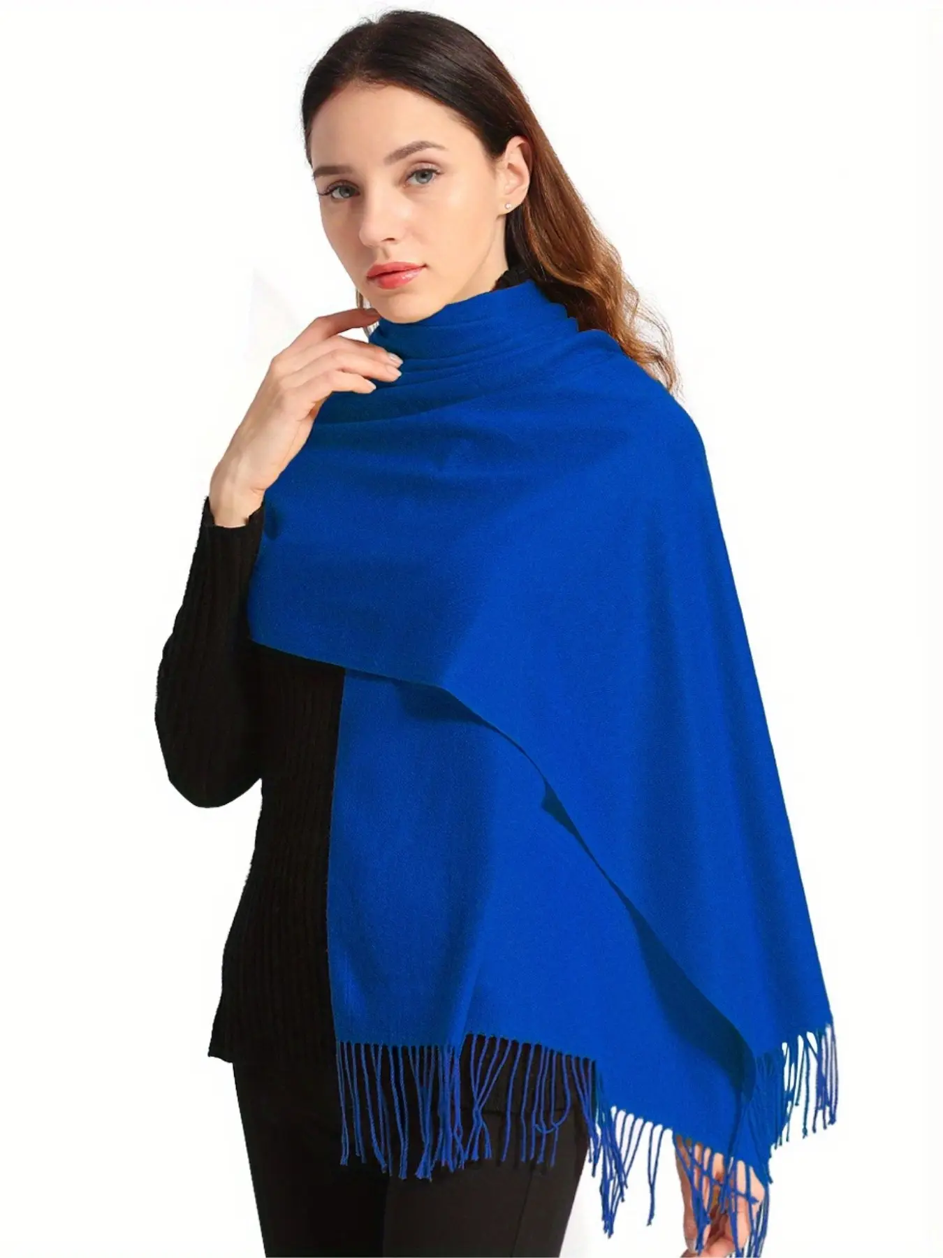 Sapphire Blue Pashmina Women's Scarf, Silky Shawl and Evening Dress Scarf, Soft Large Scarf, Wedding, Warm and Fashionable, Solid Color