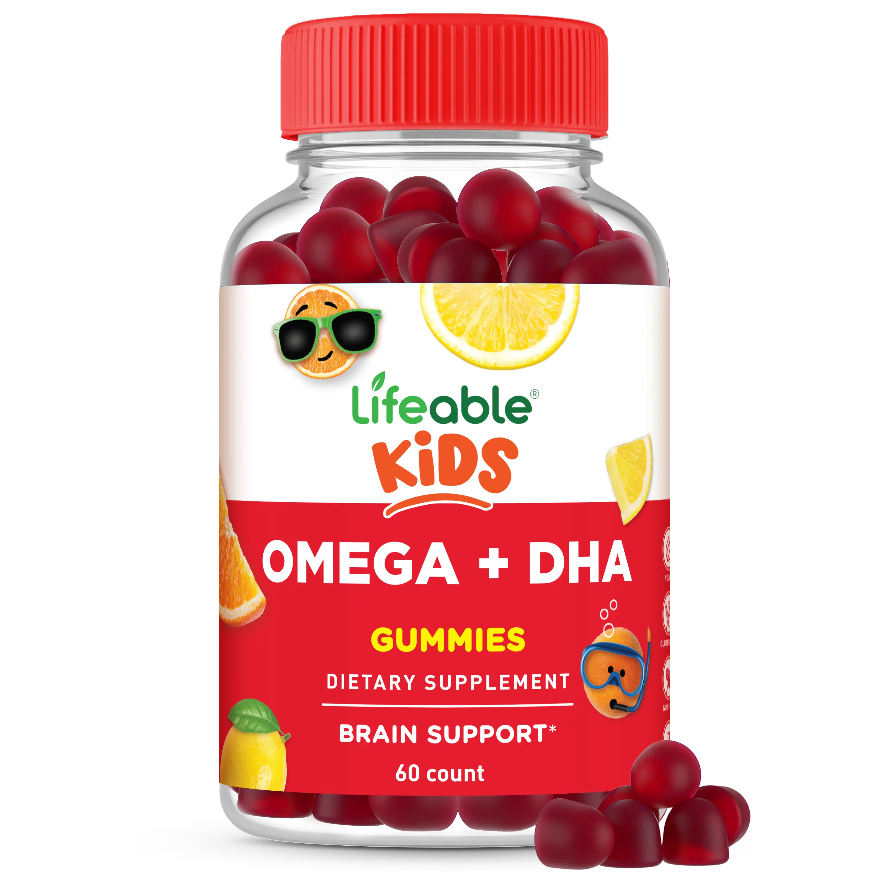 Lifeable Kids Omega 3 Gummies with Vegan DHA Supplement, 60 count