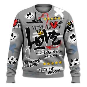 Sweatshirt To Match Retro Black Chrome Kicks – Happy Love Beats Graffiti Streetwear All Over Print Pullover
