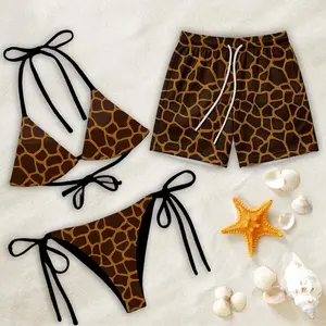 Couple Matching Giraffe Bikini and Board Shorts Set, Safari Swimwear, Beach Vacation Outfit V83