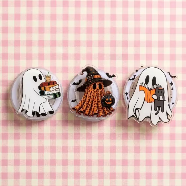 Spooky Cute Ghost MagSafe Phone Grip Collection Halloween Booktok Magnetic Kindle Holder Leopard Pumpkin Black Cat Reader Gift