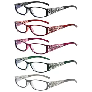 5 Pack Reading Glasses Women Rhinestone Computer Reader Stylish Spring Hinge With Laser Pattern Diamond Eyewear Traditional Frame Trending Eyeglasses