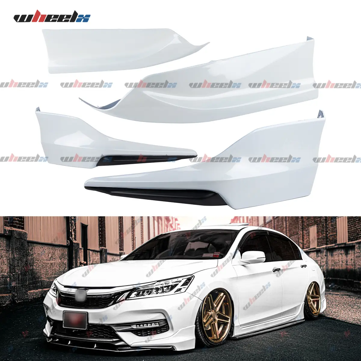 2016-2017 Honda Accord 4-Door Car Vehicle - 4-Piece ACR Style White Front/Rear Bumper Corner Lip Splitter Kit (Excl Sport & Sport Special) , Honda Accord, ACR Style Kit