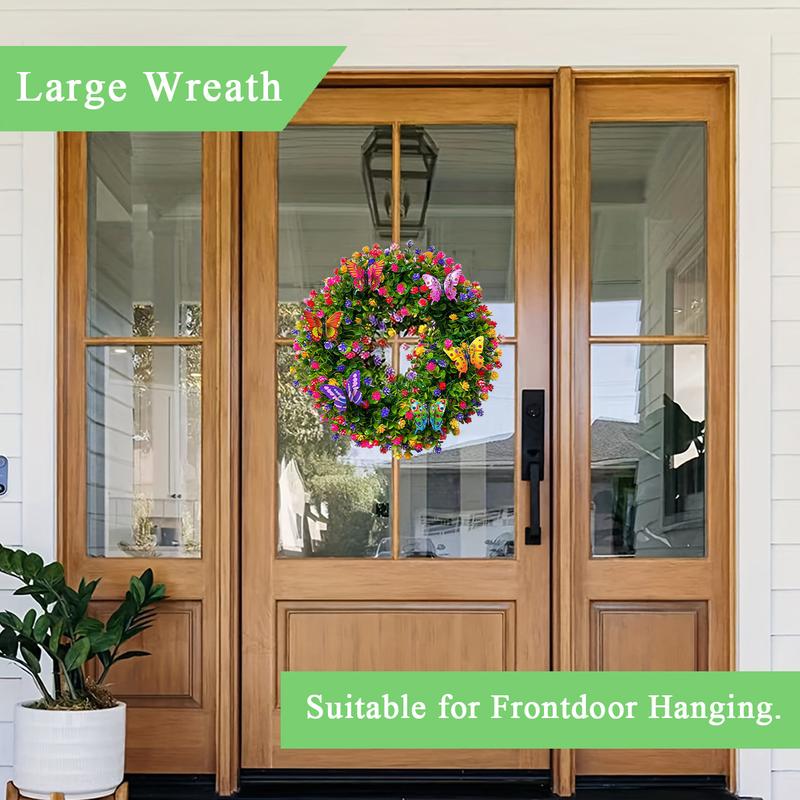 ZMOCEN Artificial Spring/Summer Wreath With Butterfly Decorations, Suitable For All Seasons Including Home Décor, Front Door Decoration, Outdoor Patio, Wedding Party Setup, And Valentine's Day Gift. Reusable And Durable.