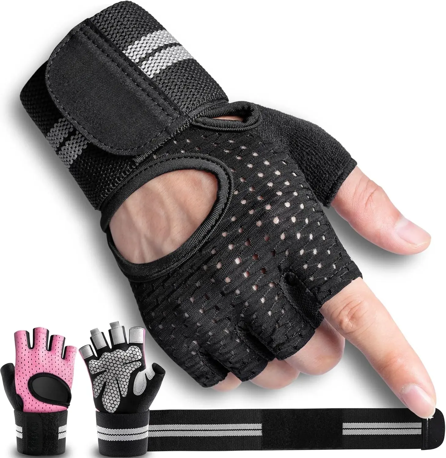 Unisex Weight Lifting Gloves with Wrist Wrap Support, Heavy-Duty and Ventilated with Full Palm Protection for Gym Workouts, Training, M