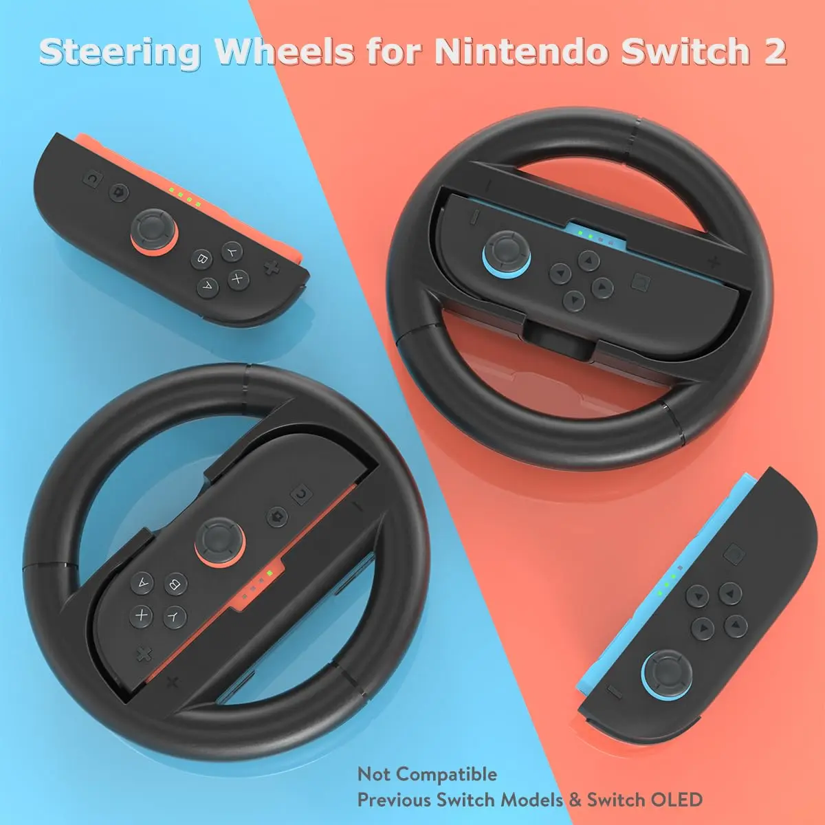 CORESI Steering Wheel Game Controller - Durable Console Accessories for 2 JoyCons, Enhanced Hand Grip, Plug-Compatible Device for Switch Racing Games (Black)