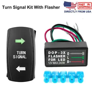 For Car Motorcycle ATV UTV Turn Signal Kit Rocker Switch Blinker SPDT W/Flasher