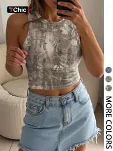 Women's Summer Casual Camouflage Printed Cropped Tank Top, Crew Neck, Sleeveless Wide Armhole, High Stretch Breathable Knit Fabric, Daily Casual Streetwear Vacation Outdoor Commute Wear