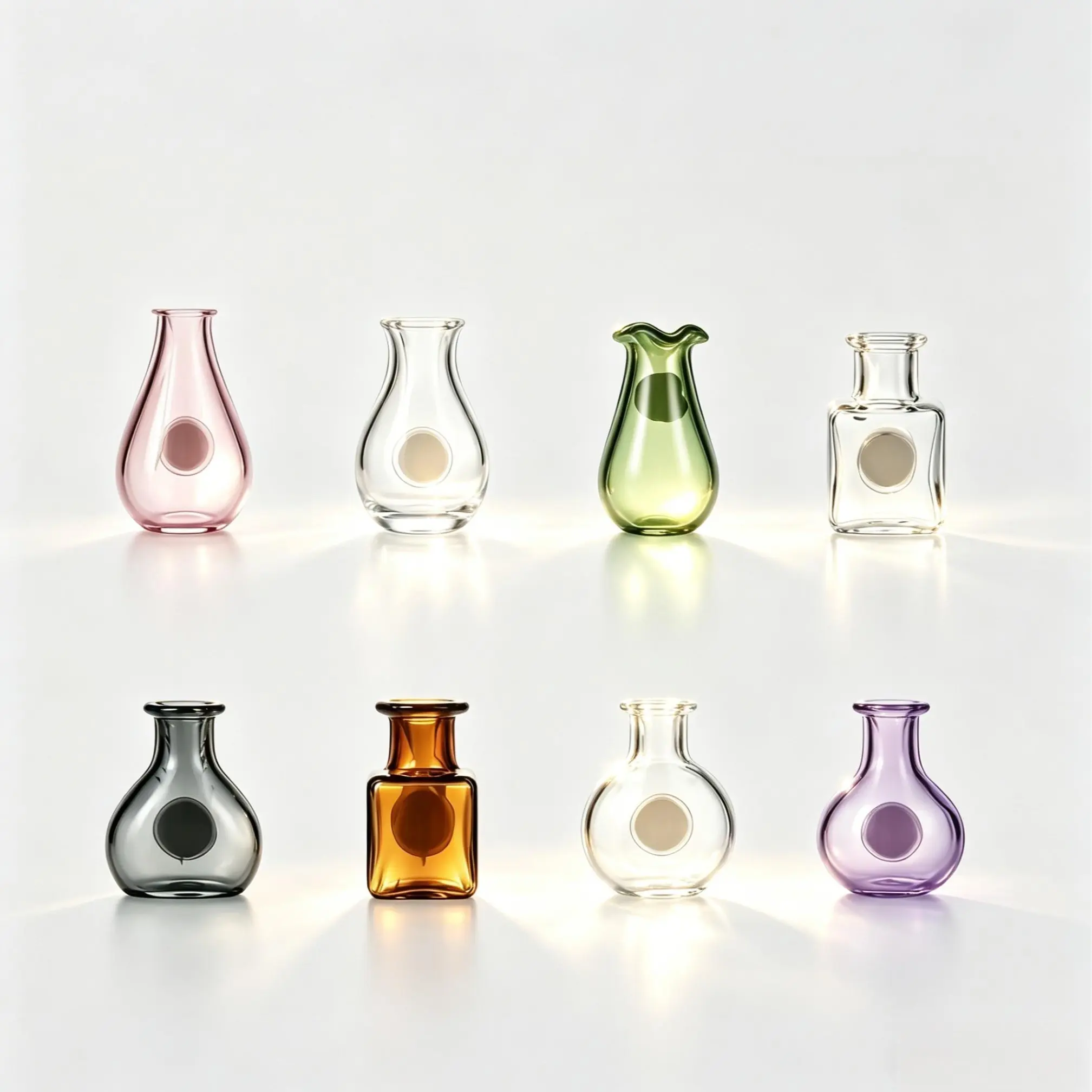 Colorful Transparent Mini Vase Fridge Magnets (8-Piece Set) – Nordic & Chinese Minimalist Style, Shatterproof Resin with Glass Detail, Kitchen Office Home Decor, Handmade in Jingdezhen, CN