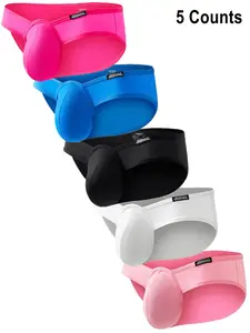 5 Counts Men's Underwear Set, Low Waist Solid Color Fashionable Ultra-Thin Ice Silk Material, Daily Casual Inner Wear, Menswear, Pack of 5