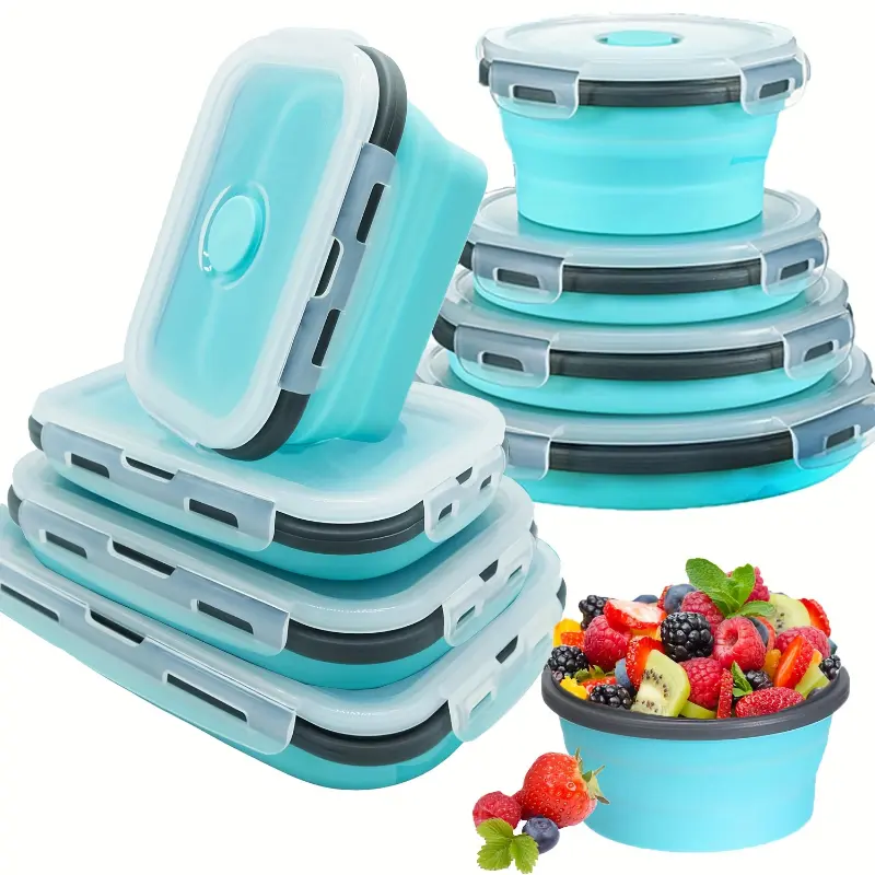 8pcs Collapsible Silicone Food Storage Containers with Lids & Food Covers, Portable Cooler RV Bowls, Travel Kitchen Utensils for Camping, Hiking, Food Cover