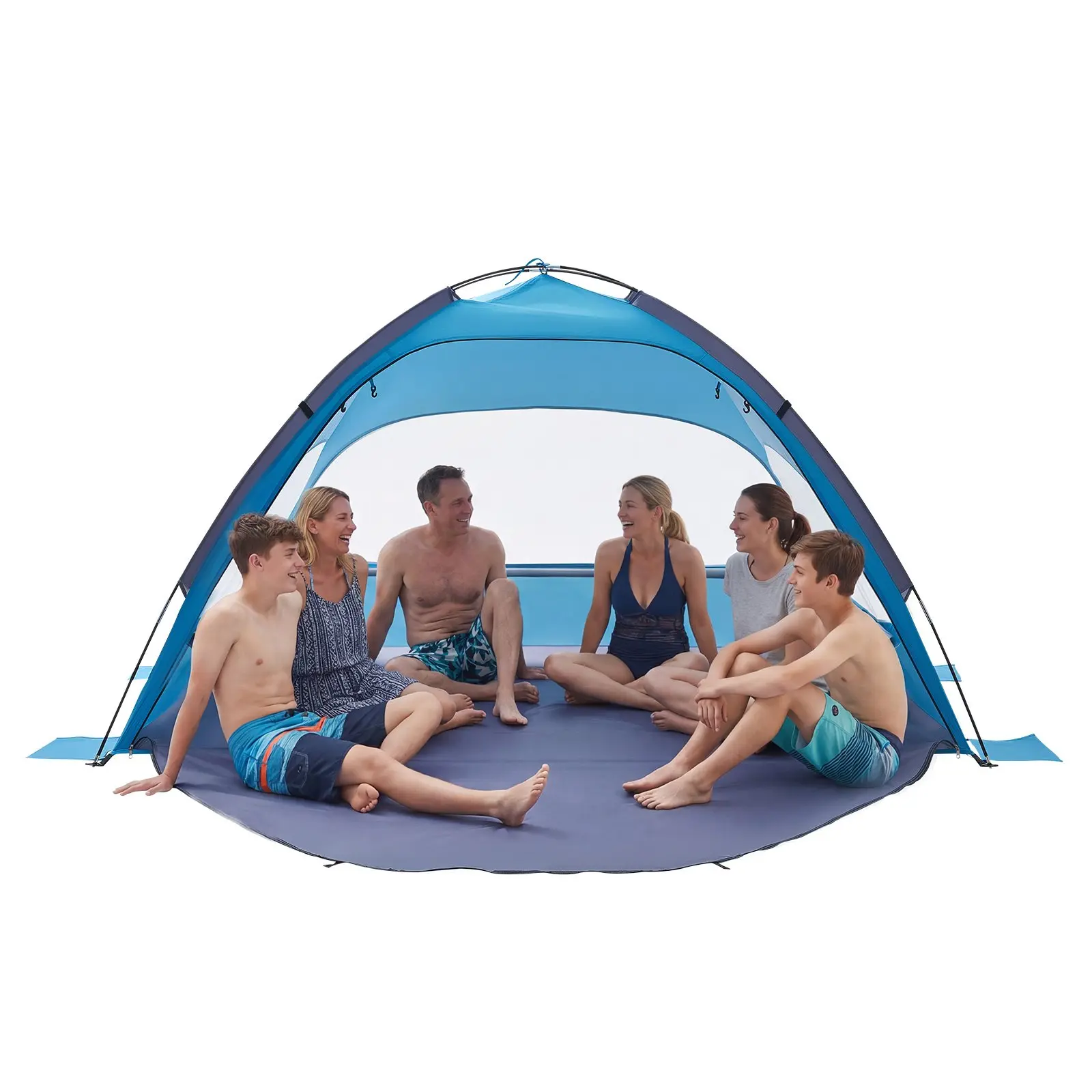 VEVOR Spacious 6-Person Beach Tent Sun Shelter, 9.1 lbs Portable Lightweight Windproof UPF 50+ Canopy with Carrying Bag, Sand Pockets, Ground Stakes for Camping, Outdoor Picnic