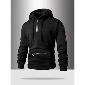 Men's Half-Zip Hooded Sweatshirt, Trendy Pocket Zip Design, Multiple Colors Available, Loose Fit Comfortable Streetwear Fashion