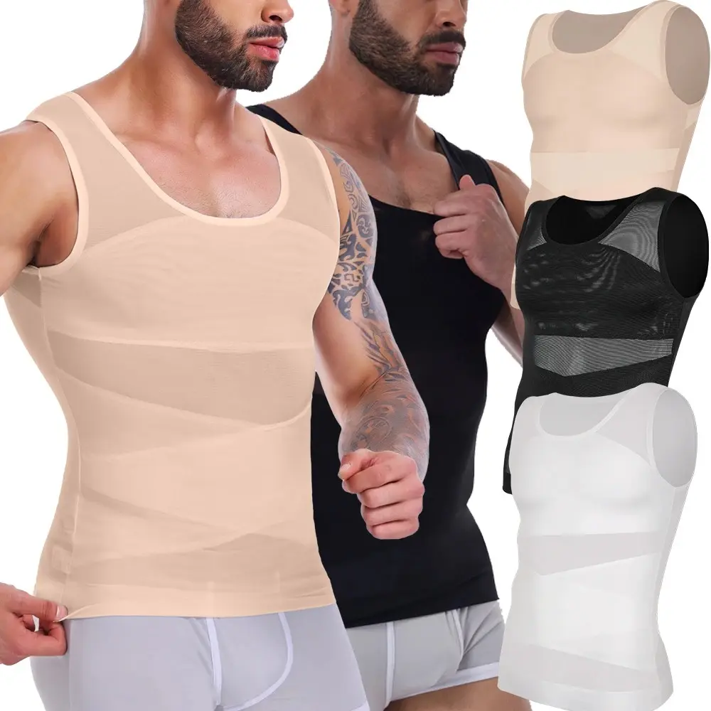 1/2/3 Pack Menswear Body Shaper Shapewear Vest Tummy Control Underwear Workout Sports Workout Tank Tops Stretchy Comfy Mesh Breathable Shirt Shapewear Compression Crew Neck Fitness