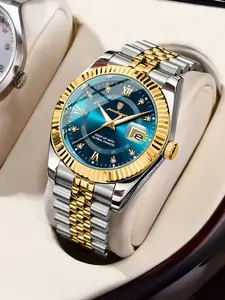 POEDAGAR Men's Quartz Analog Watch Waterproof Date Week Night Light Watch Stainless Steel Men's Watch Men's Clock Sport Reloj