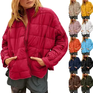 Women's Oversized Lightweight Down Coat Long Sleeve Zip Packable Short Puffer Jackets(Sheet)