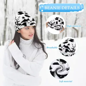 Cow Print Design Hats for Men Women, Winter Stretch Caps，Stylish Autumn Winter Casual Hat For Daily Use