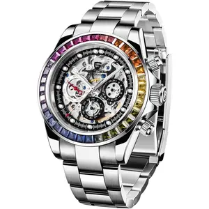 Pagani Design Men's Automatic Watches  Rainbow Automatic Mechanical  Stainless Steel Chronograph Skeleton Men 40mm