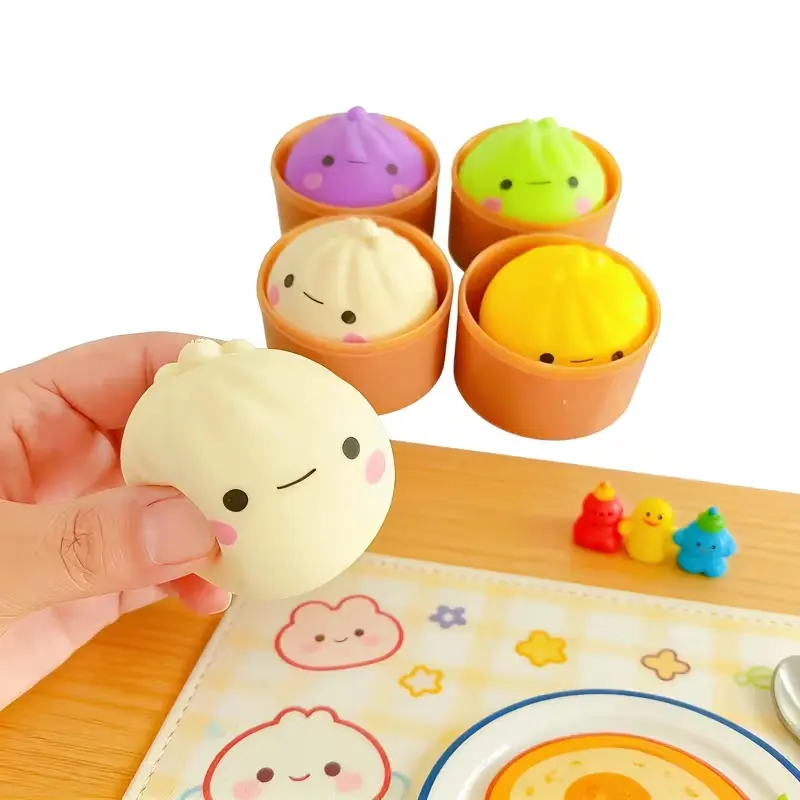 Mini Steamer Cartoon Bun Decompression Squishy Toy, Aesthetic Healing Squeeze Toy, Cute Prank Gift for Friends